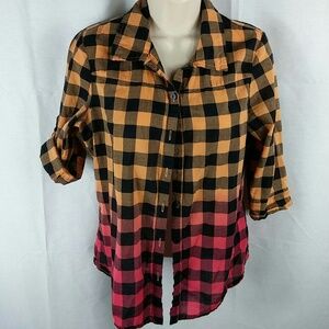 Orange pink with black plaid top medium juniors